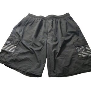 Mossy‎ Oak Drawstring Swim Trunk Mesh Lined  Black Flag Side Pockets Mens XL